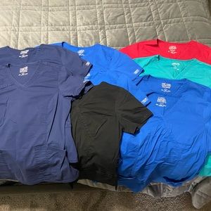 Cherokee Workwear Core STRETCH Women's 3-Pocket Mock Wrap Scrub Top. Lot of 9